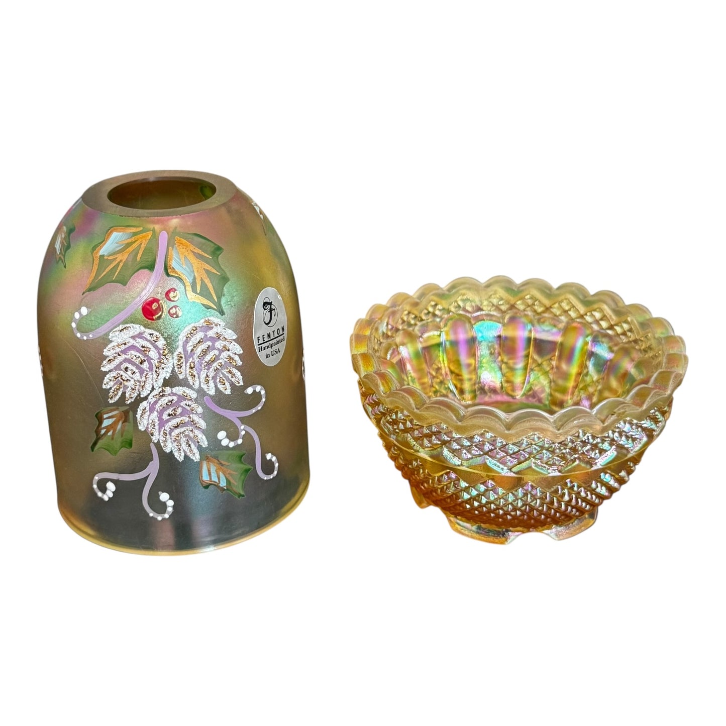 Vintage golden iridescent fairy lamp with holiday design