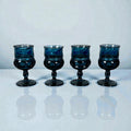Vintage Indiana Glass Kings Crown thumbprint goblets blue set