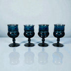 Vintage Indiana Glass Kings Crown thumbprint goblets blue set