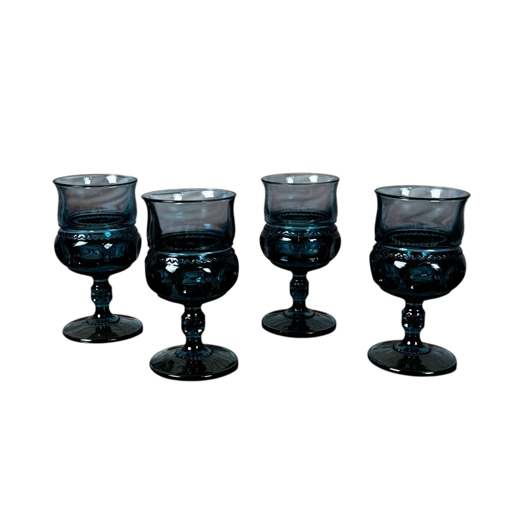 Blue footed goblets mid century barware set of four