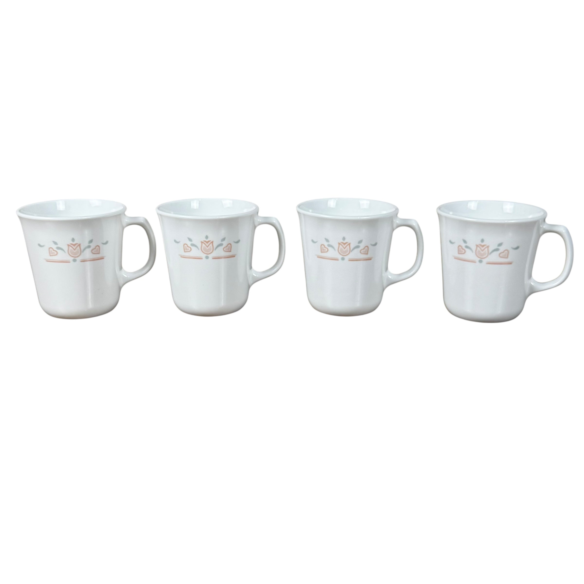 Corningware floral tulip heart mugs white glass set
