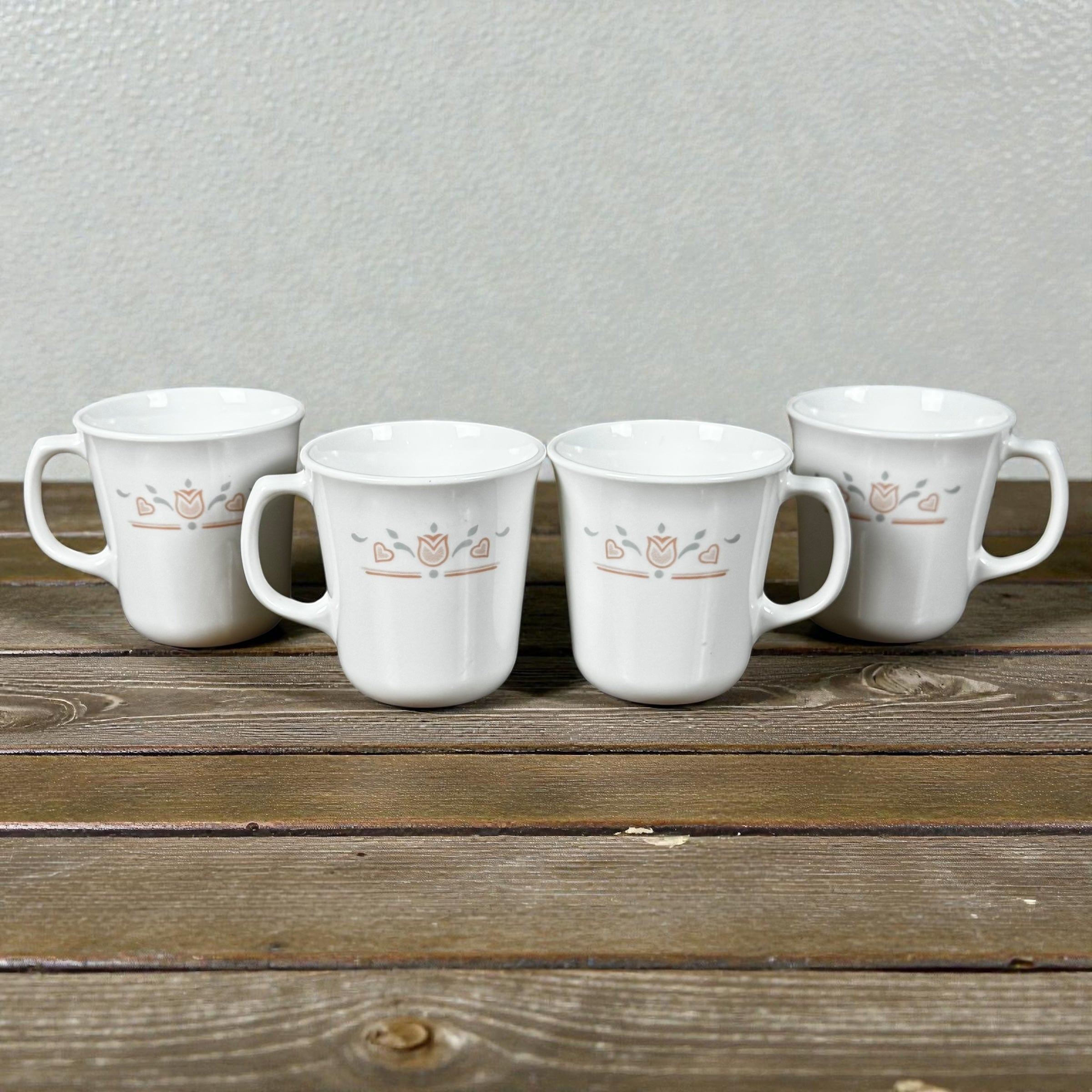 Vintage Corelle milk glass mugs set of 4 sweetheart pattern