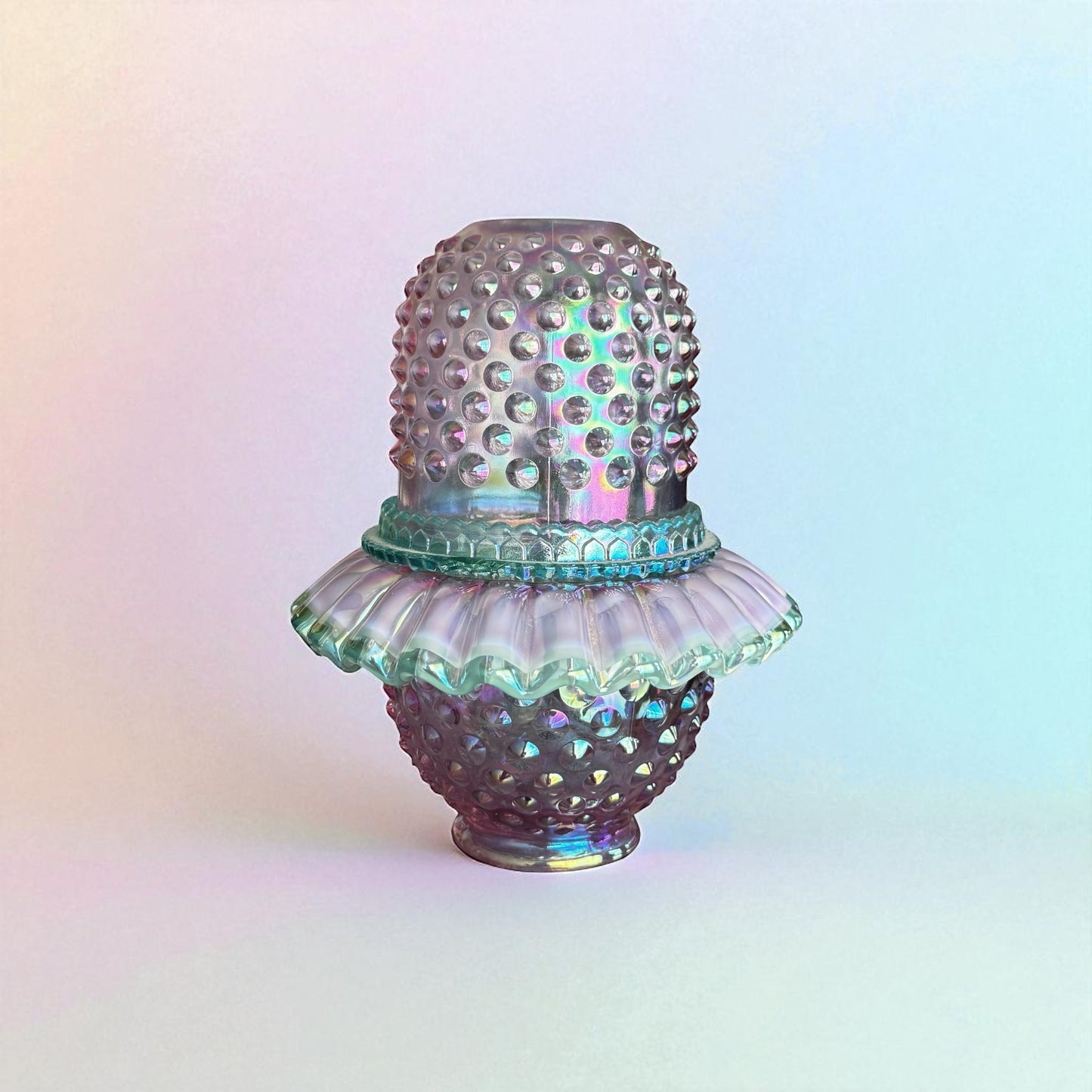 Sherry Fenton Purple Iridescent Hobnail Fairy Lamp 3-Piece Glass Candle Holder