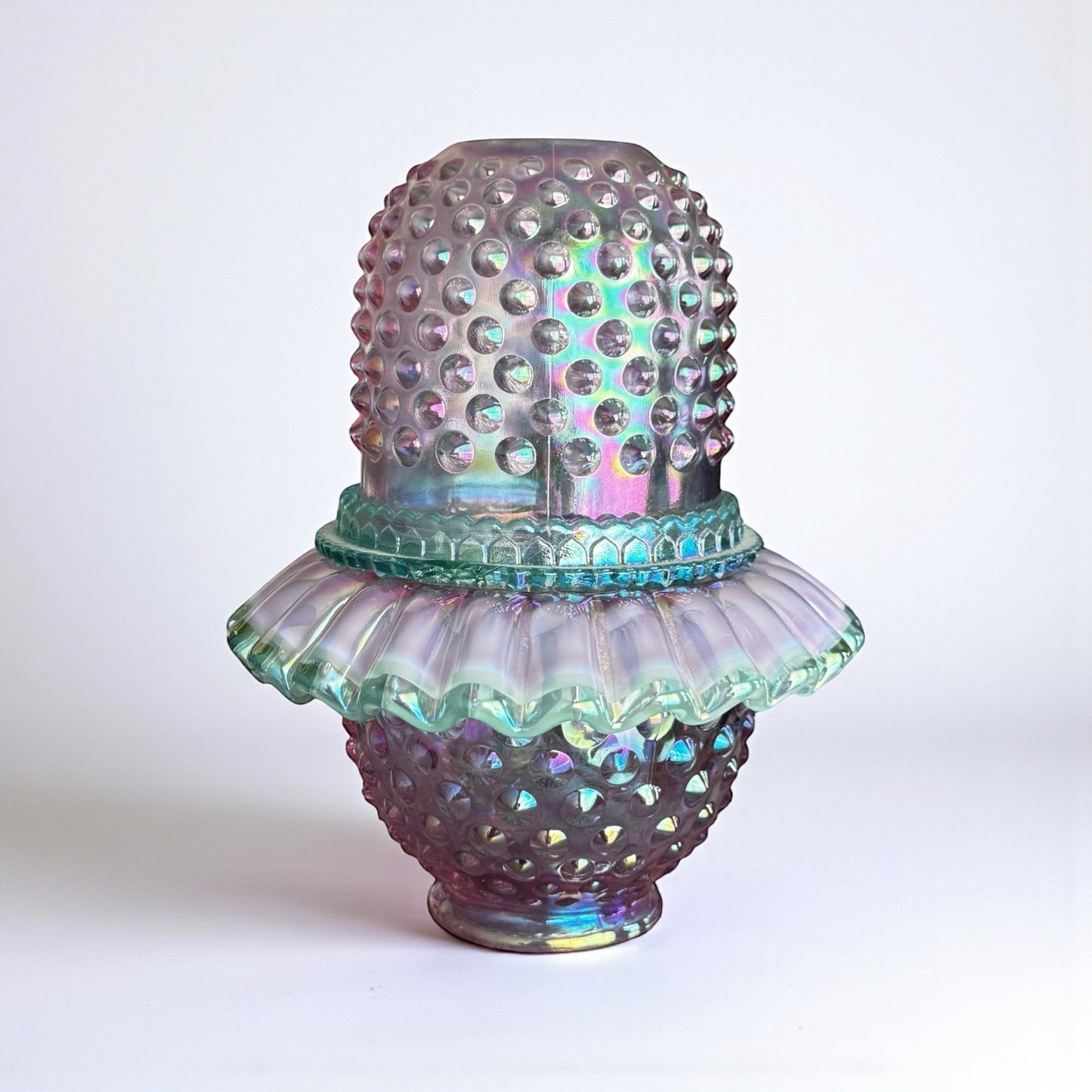 Sherry Fenton Purple Iridescent Hobnail Fairy Lamp 3-Piece Glass Candle Holder