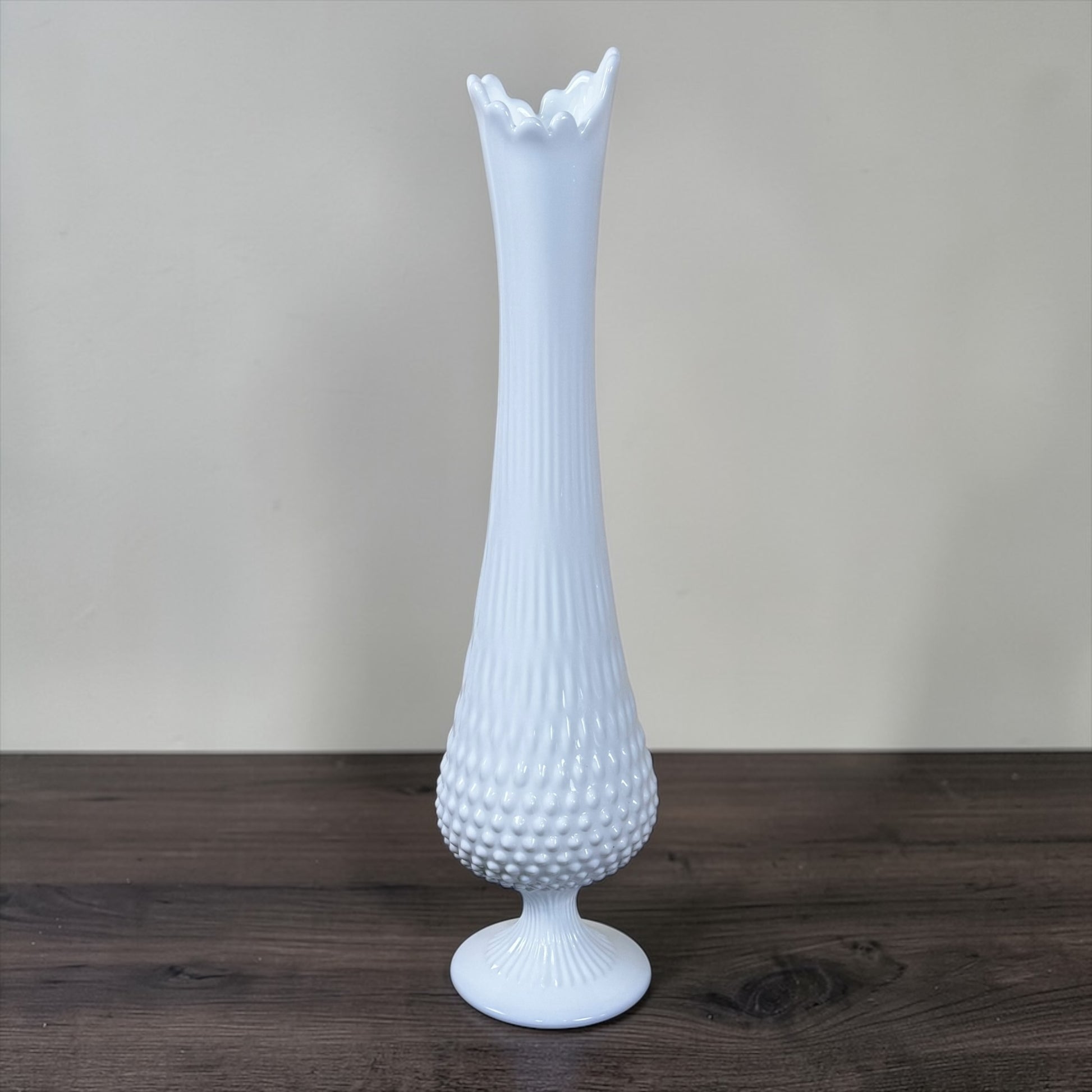 Vintage Fenton white hobnail milk glass swung vase tall flared rim