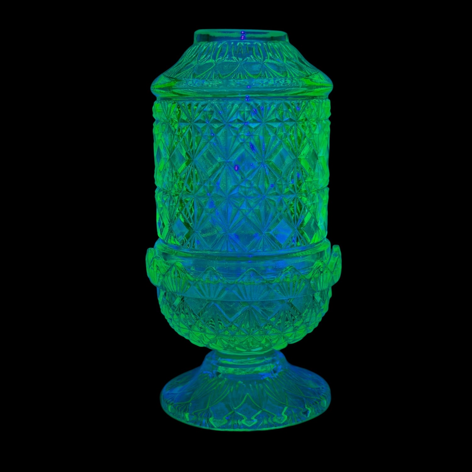Fenton Olde Virginia uranium fairy lamp block cut UV reactive glass