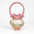 Fenton Burmese basket with hand painted violet flowers
