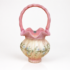 Fenton Burmese basket with hand painted violet flowers