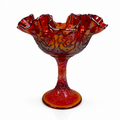 Vintage Fenton Persian Medallion compote in Amberina carnival glass