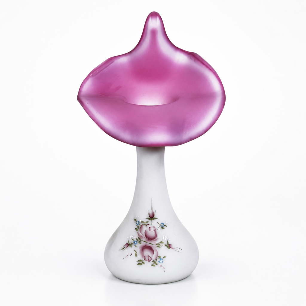 Vintage Fenton Rosalene Jack in the Pulpit vase with hand-painted roses