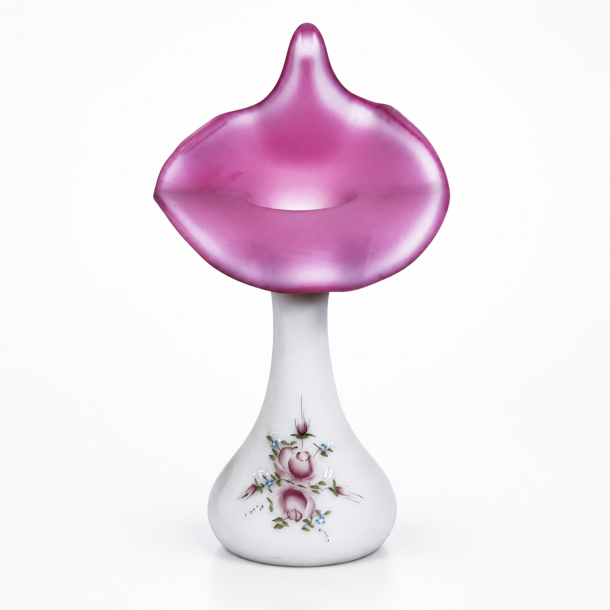 Vintage Fenton Rosalene Jack in the Pulpit vase with hand-painted roses