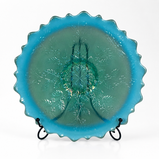 Fenton Holly Celeste teal opalescent cabinet plate