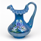 Fenton Family Signature Series blue iridescent iris pitcher