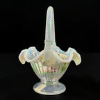 Hand painted Fenton French Opalescent floral basket