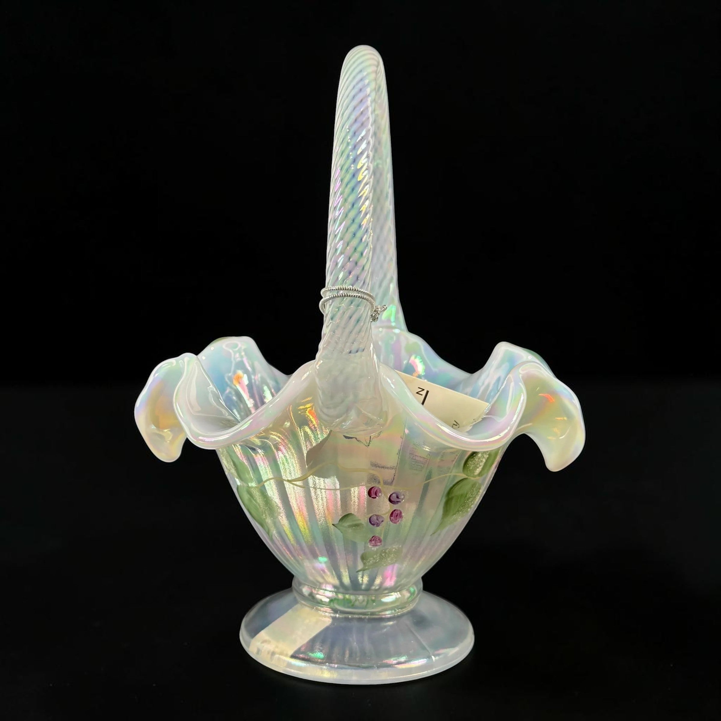 Hand painted Fenton French Opalescent floral basket